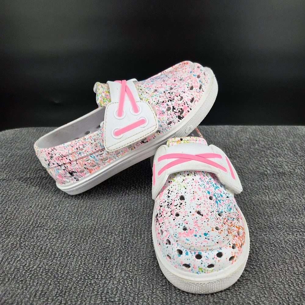 Sperry Float Girls White Multi Paint Splatter Boat Shoes SCL166614 Size 11M